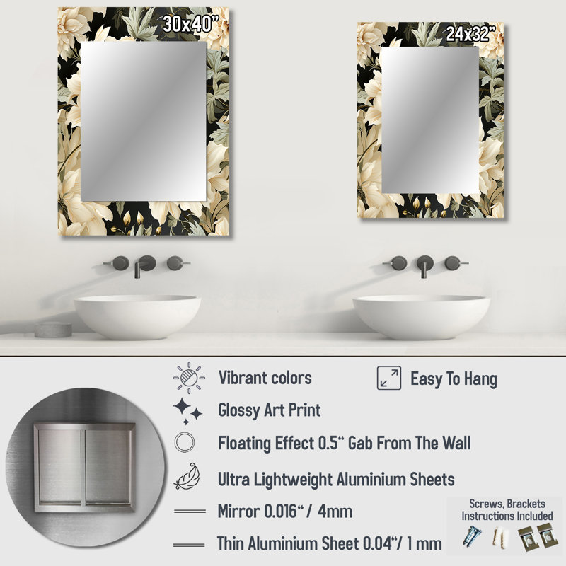Motif victorien Keyes Ethereal Rococo Flourish - miroir mural floral, 32 po x 24 po