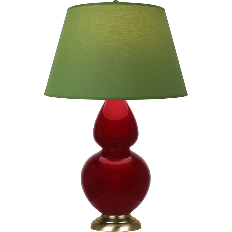 Lampe de table double gourde en céramique, Sangria glacé / laiton, Thé vert / taupe, Laiton