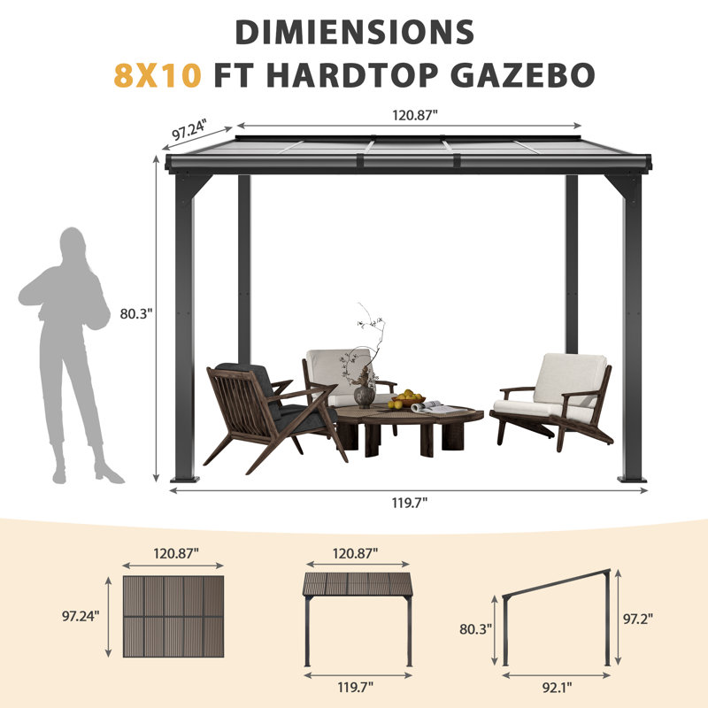 8x10 Ft Outdoor Metal Pavilion Gazebo With Aluminum Frame