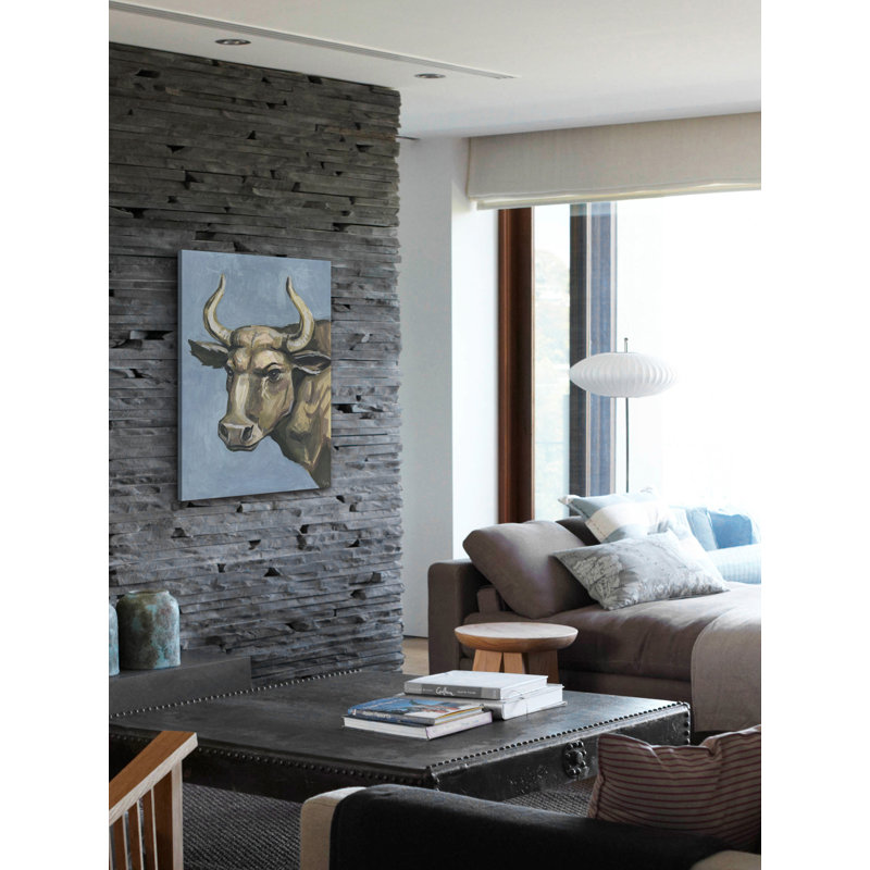 « bull attitude », reproduction de peinture à l’acrylique sur toile, H 12 po x l 8 po, Toile tendue