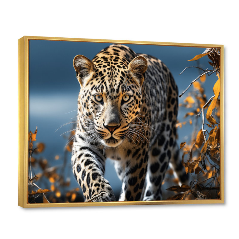 " Leopard Sleek Leopard ", Cadre flottant doré, H 24 po x l 32 po x P 1 po