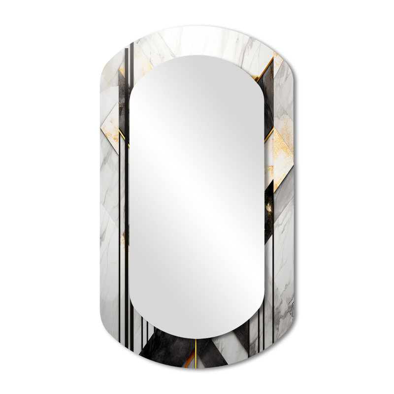 Golden Triangular Chevron - Geometric Asymmetrical Wall Mirror, Gold Cylinder Decorative Mirror, Printed Metal Art, 43" x 23"