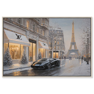 «Paris in the Winter Store», reproduction d'art sur toile encadrée par Art Remedy, cadre argenté, 54 x 36