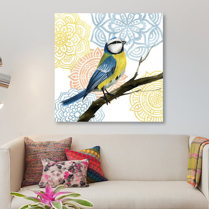 « mandala oiseau i », impression sur toile, H 12 po x l 12 po x P 0,75 po, Toile tendue, Pas de tapis
