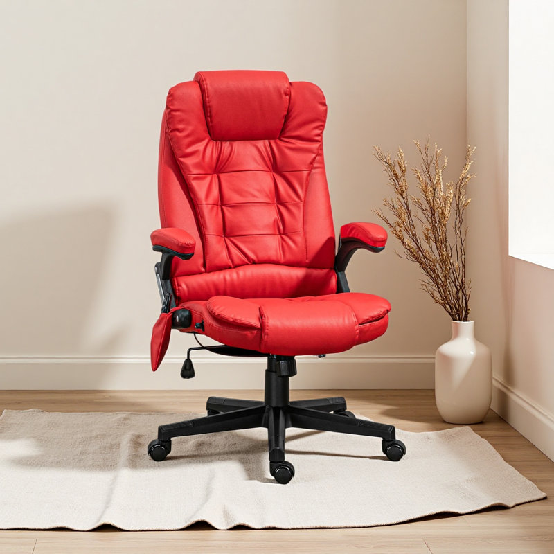 Heated Massage Office Desk Chair, Heated Reclining Computer Chair with 6 Vibration Points, Armrest and Remote, Red