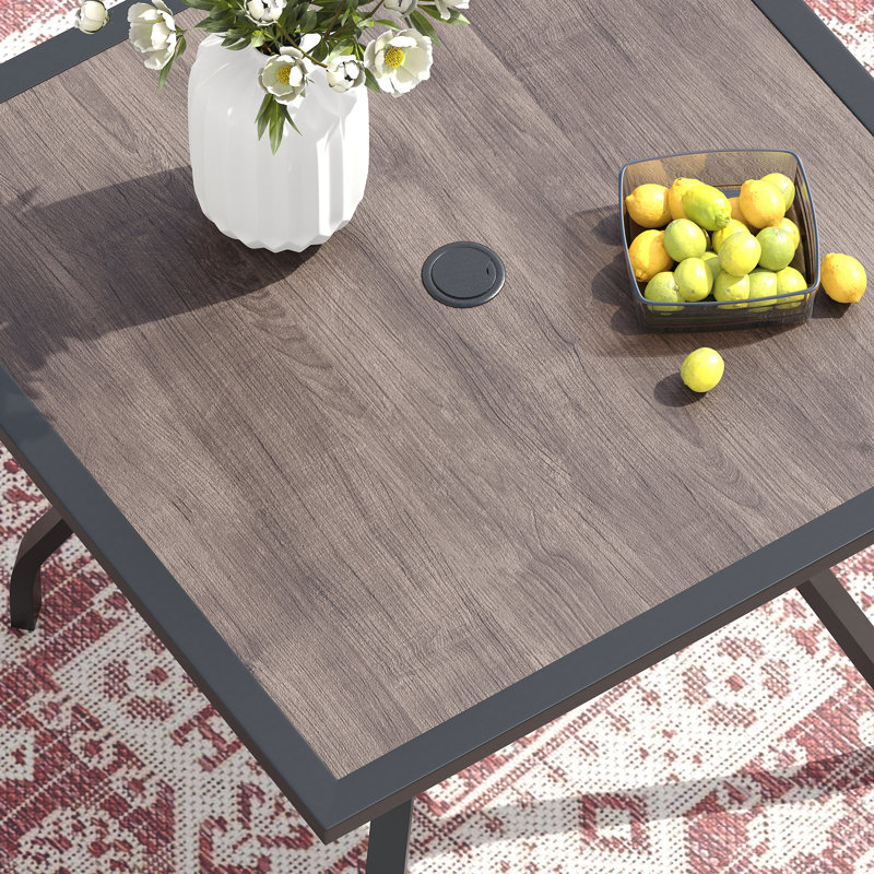 Priddis Square Steel Outdoor Dining Table, Brown