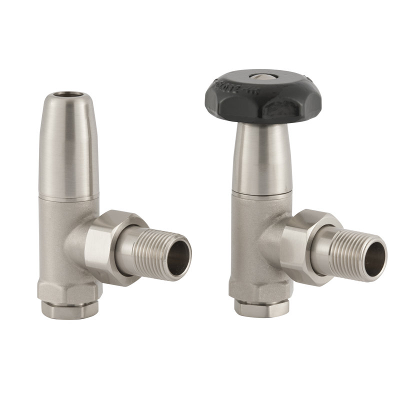 Abbeville Heating Manual Radiator Valve with Wheel Head & Lockshield, Brushed Nickel