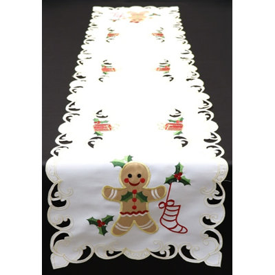 Chemin de table brodé (40,6 x 182,9 cm) - Blanc/Pain d'épices