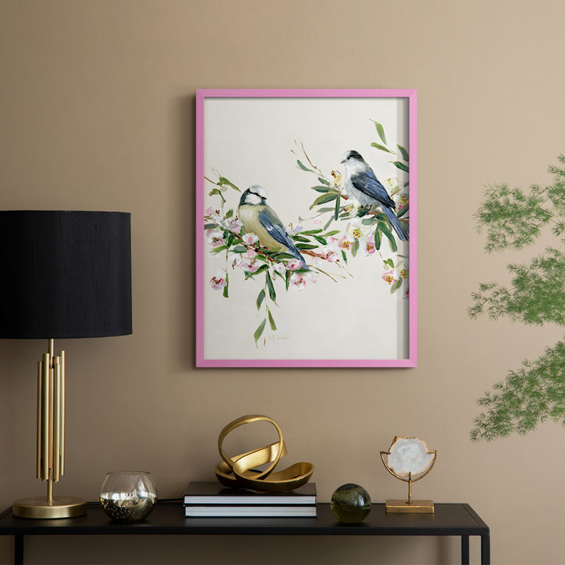 Songbird Duo I, reproduction encadrée - bois massif, H 15 po x l 12 po, Rose