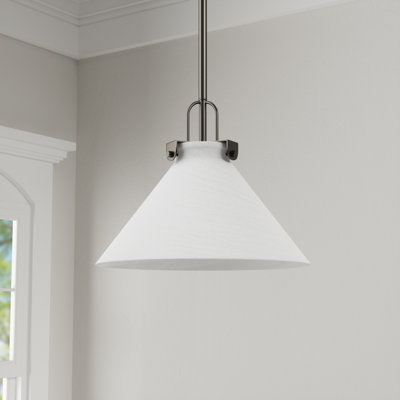 1-light 12'' Dimmable Gray Modern Cone Pendant Light for Kitchen Island.Features Cloud Glass Shade.