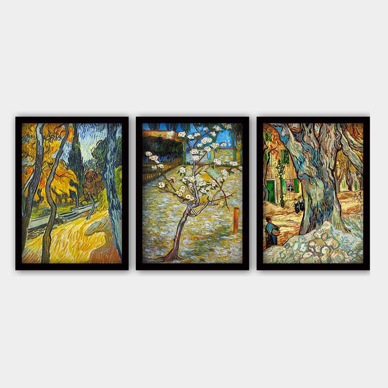 Ensemble de 3 peintures élégantes encadrées décoratives, 13,8 x 17,7 pouces chacune | 100% bois avec cadre 100% polystyrène (épaisseur: 0,8 pouce) | Impression numérique UV, parfaite pour le salon et la décoration intérieure