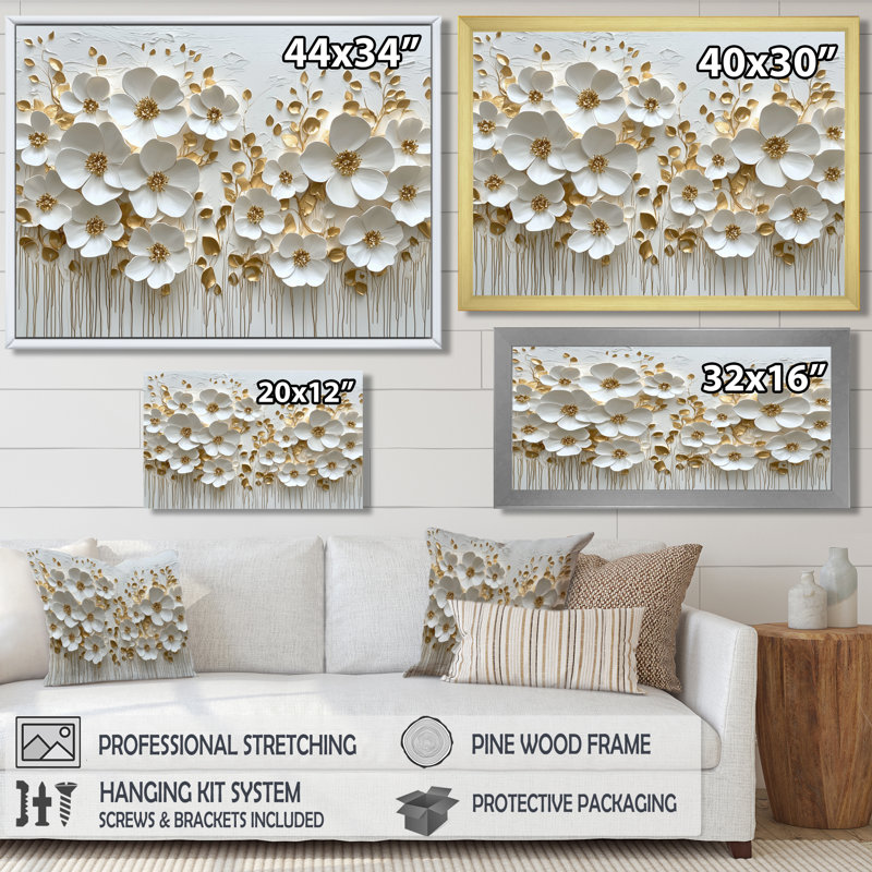 Art mural Myliana Pure Cream Wildflower Bloom II - Fleurs sauvages, H 28 po x l 60 po, Impression encadrée flottante, Brun