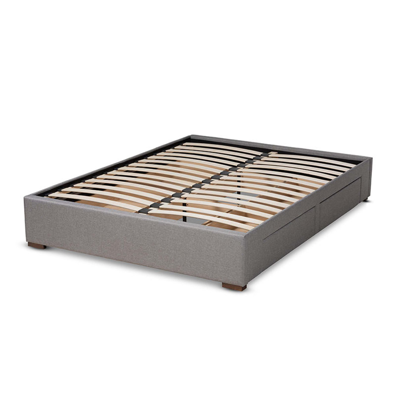 Lit plateforme tapissier avec rangement à profil bas Hewson, Gris, Grand