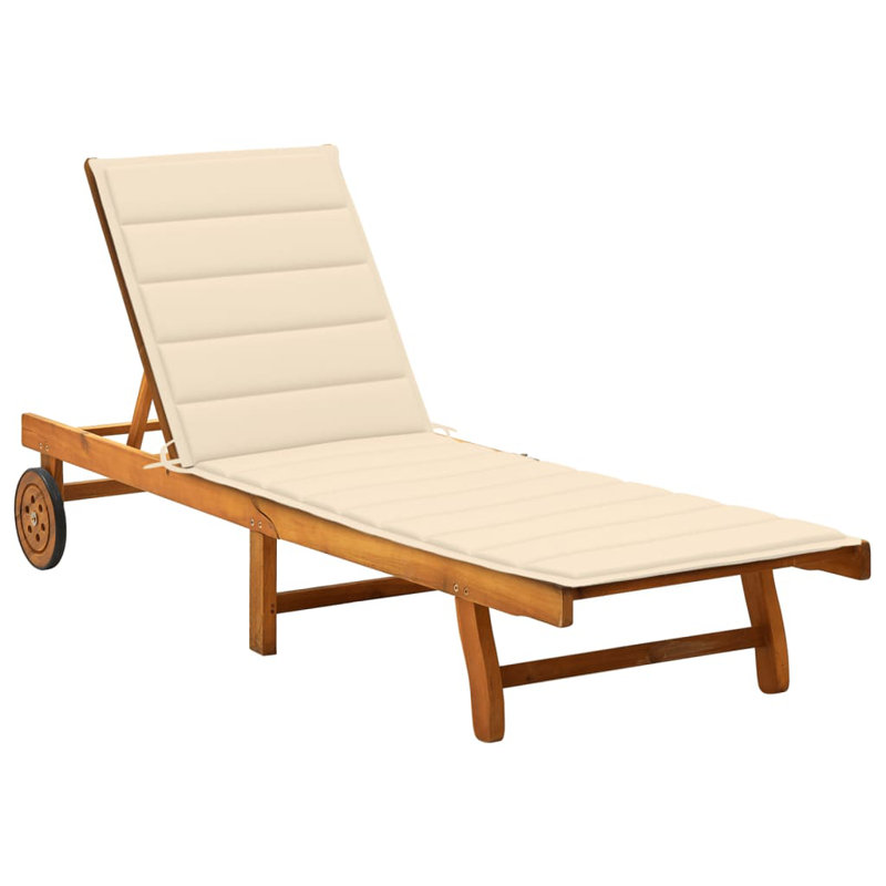 Chaise longue simple en acacia 80 po avec coussins Floranne, Anthracite