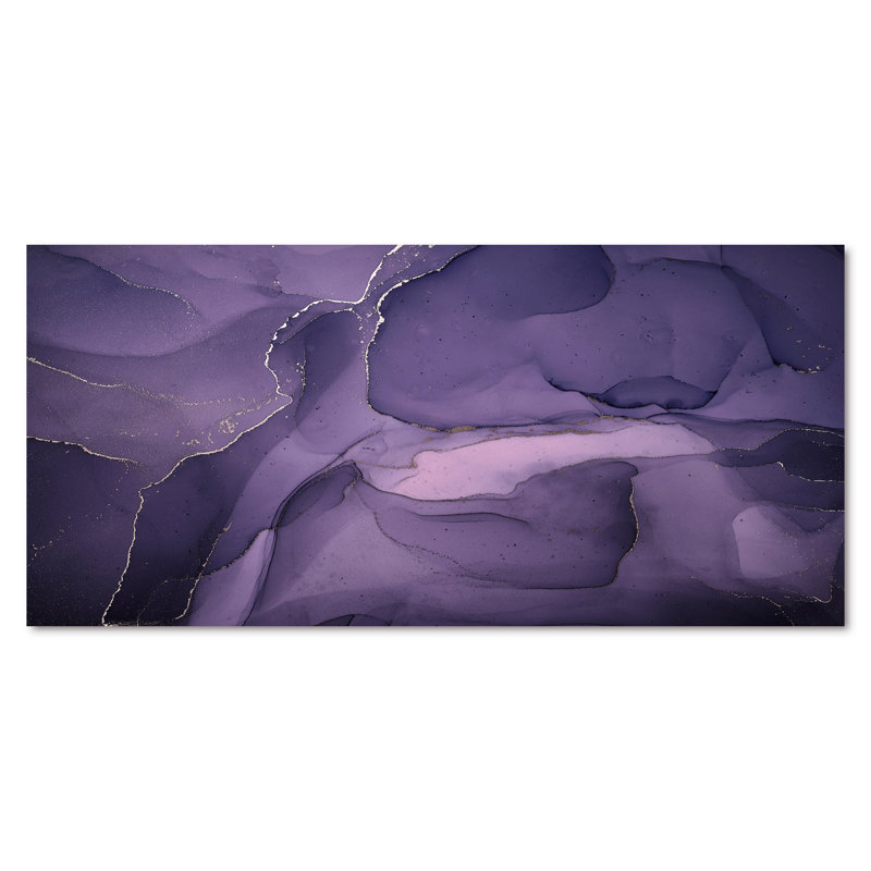 «Mauve et gris», nuages d'encre de marbre II - peinture sur toile, H 28 po x l 60 po x P 1,5 po, Toile tendue