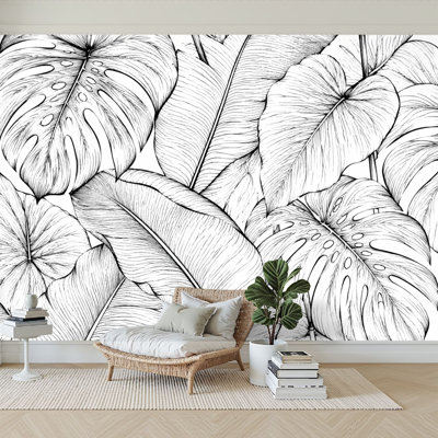 Papier peint adhésif auto-adhésif moderne pour la chambre à coucher avec feuille à motif floral Peel and Stick L 69 po x l 96 po