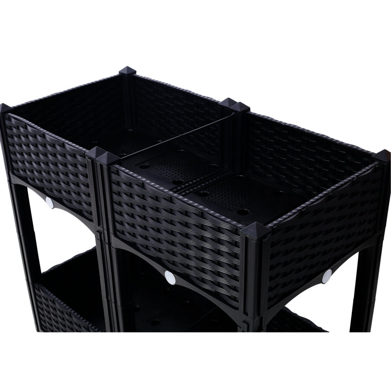 Elevated Polypropylene Planter Box - 31.5"X15.7"X27.7" Black Drainage Plug Included For Vegetable, Flower, Herb Raised Garden Bed Plants