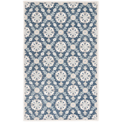 Martha Stewart Hand Tufted Wool/Cotton Damask Rug in Blue/Ivory