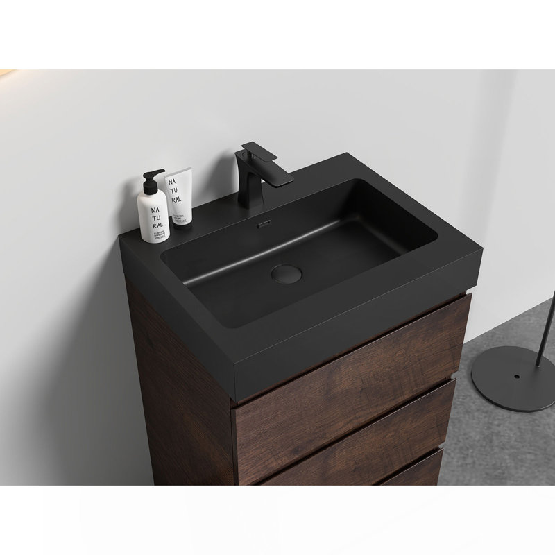 BB02-24-109, lavabo à quartz intégré SANS drain et robinet, couleur noir mat