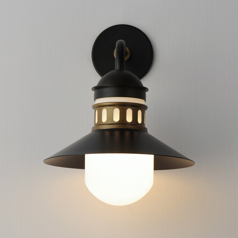 Wall Light, Black/Antique Brass, 16.75" H x 12' W x 13.25" D