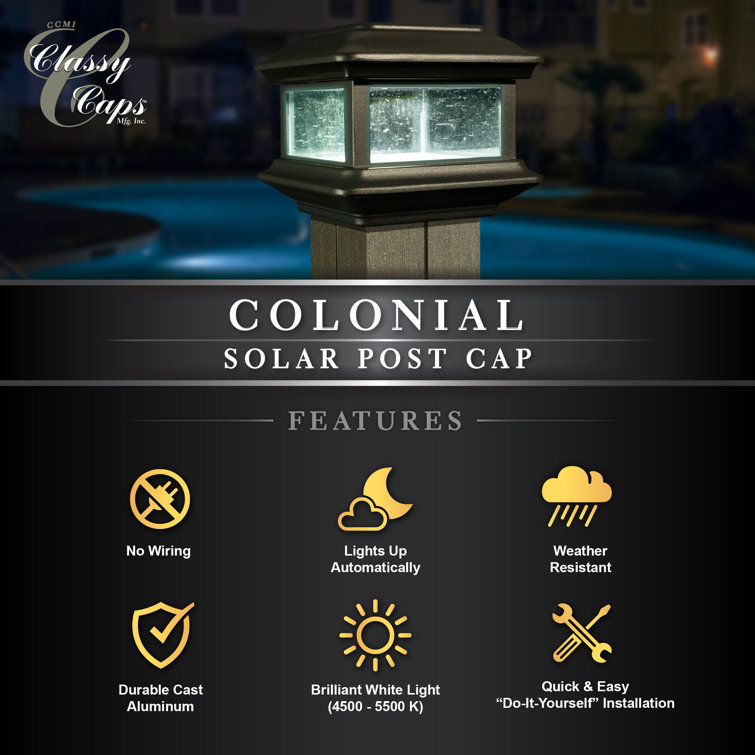 Classy Caps Solar Powder Coated Black Aluminum Low Voltage Solar Powered  Integrated LED Fence Post Cap Light In. X In.  Reviews Wayfair Canada