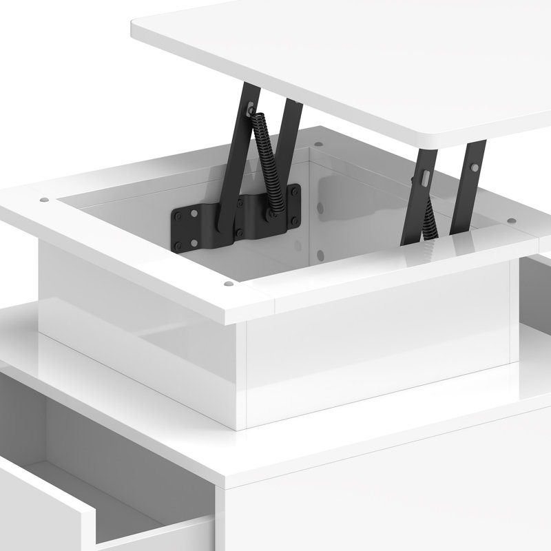 Lift Top Block Coffee Table with Storage, White