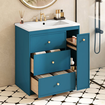 Meuble-lavabo 30 po avec lavabo en céramique, meuble-lavabo simple autoportant avec quatre tiroirs, meuble de rangement moderne pour la salle de bain, idéal pour la maison