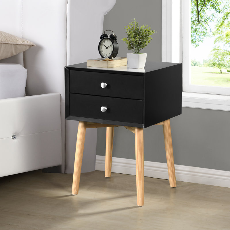 Table d'appoint, table de chevet avec 2 tiroirs, table de chevet avec rangement Mid-Century moderne, petite table de chevet