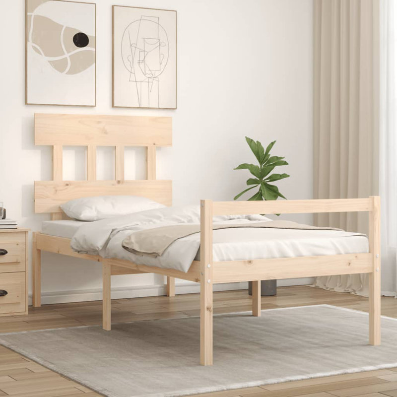 Bed Frame with Headboard, European Single (90 x 200cm), Brown
