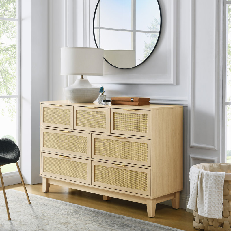 Commode 7 tiroirs, Bois naturel