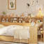Lit de jour double en bois avec tablettes de rangement, lit multifonctionnel avec deux tiroirs de rangement et bureau d'étude