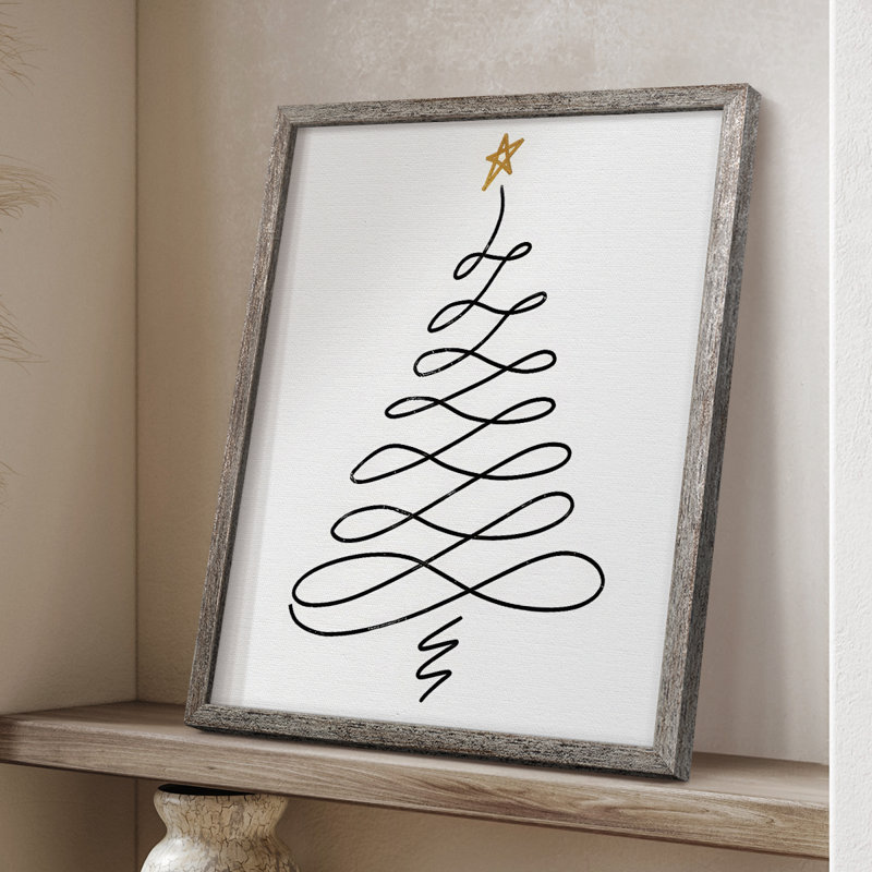 Arbre de Noël III, reproduction encadrée - bois massif, H 21 po x l 17 po