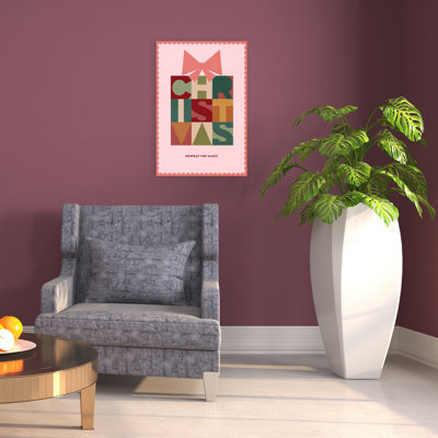 Festive Christmas Lettering Colorful Retro Vintage Winter Wall Art Print 1 Piece Wrapped Canvas Wall Art