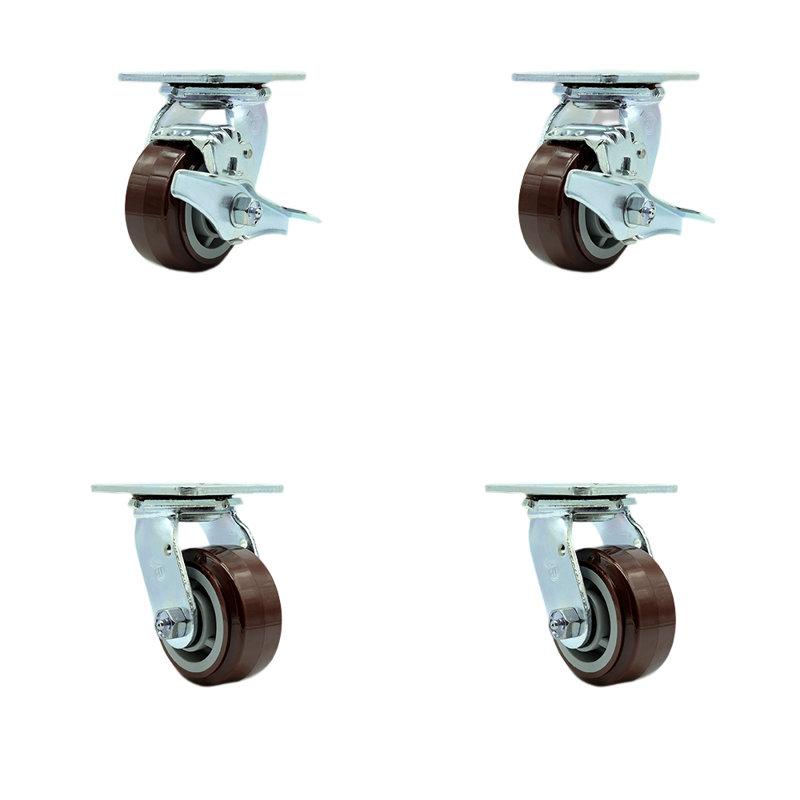 Ensemble de roulettes en polyuréthane SS avec roulement à rouleaux 4 verrous pivotants 2 freins SCC