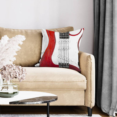 Red electric guitar - 18"x18" Throw pillow cover - Poly twill - Print on demand