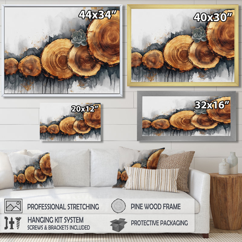 Succulent sur un plateau de rivière en bois I - Décoration murale succulente, H 28 po x l 60 po, Noir