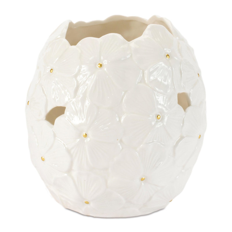 Vase blanc en céramique à motif floral (ensemble de 2), 5.85"