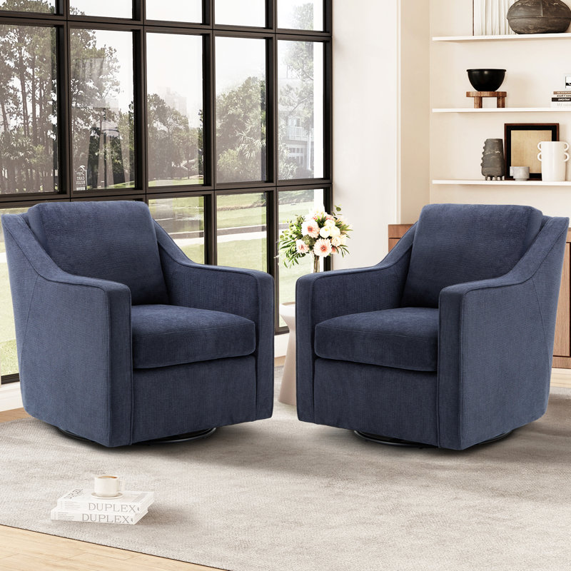 Upholstered Swivel Accent Chair, 360° Swivel Lounge Chair with Removable Cushions, Textured Fabric, Modern Armchair for Living Room, Bedroom & Reading Nook
