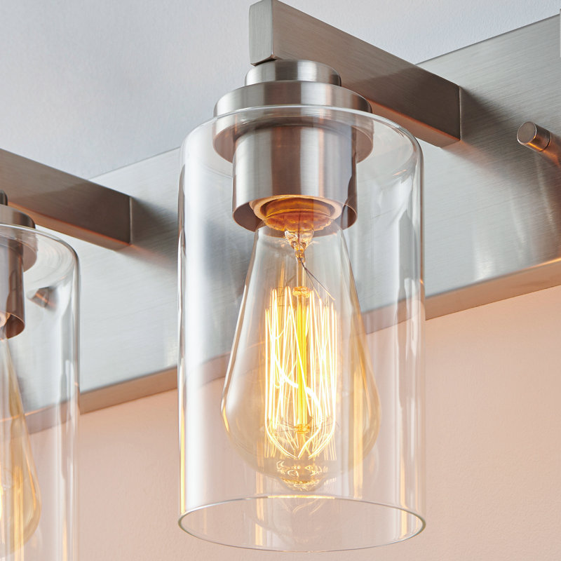 Éclairage de meuble-lavabo transitionnel à intensité variable, Nickel brossé, 14,12 po de largeur, 2 lumières