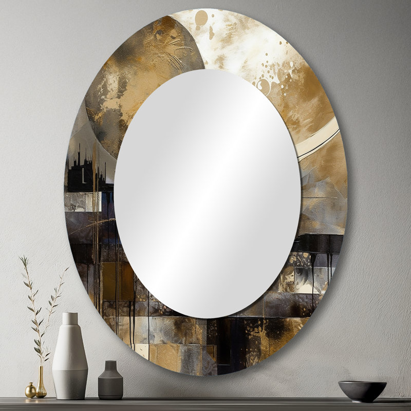 Miroir décoratif ovale en métal Exploration de la lune dorée II - Paysages, 43 po x 33 po