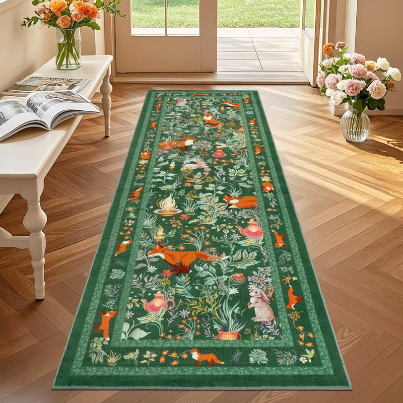 Runner Rugs For Hallway, Washable Kitchen Carpet Runner Non-Slip, Fairytale Fox Hall Carpet Floor Mat For Entryway Kids Bedroom Laundry Living Room Non Shedding