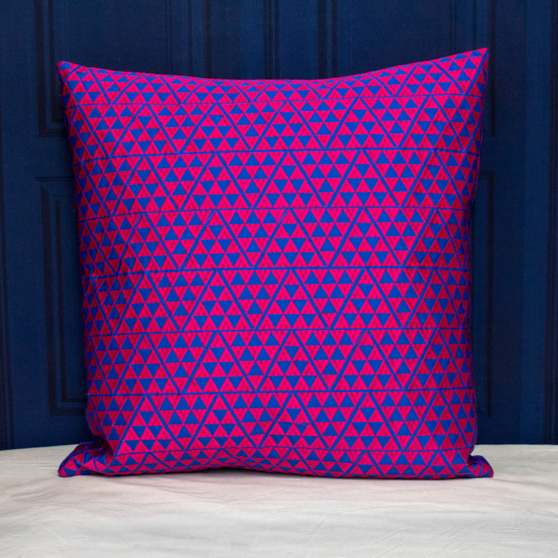 Bax Geometric Square Cushion, Skydiver/Camellia, Feather