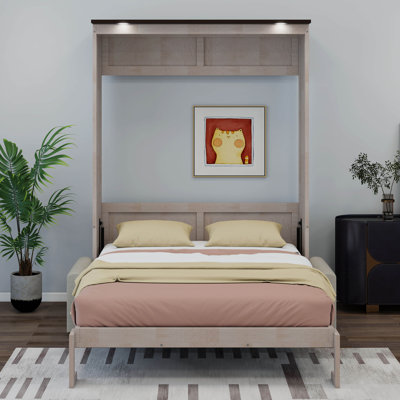 Grand lit escamotable avec canapé et lumières DEL, armoire murale peu encombrante, canapé-lit rembourré convertible