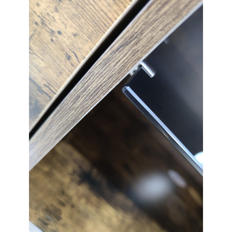 TV Console With Push-To-Open Storage Cabinet For TV Up To 65In Wood &Glass TV Stand For Living Room Bedroom