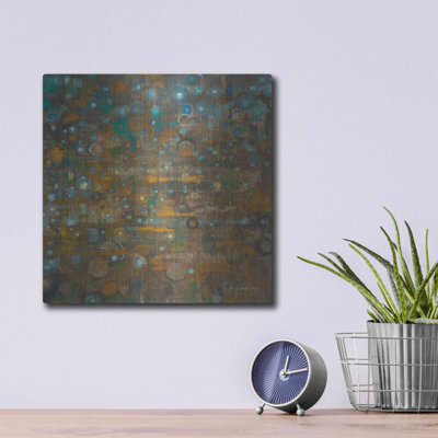 Art mural en métal luxueux «Blue and Bronze Dots X» par Danhui Nai, art mural en métal, 12 po x 12 po