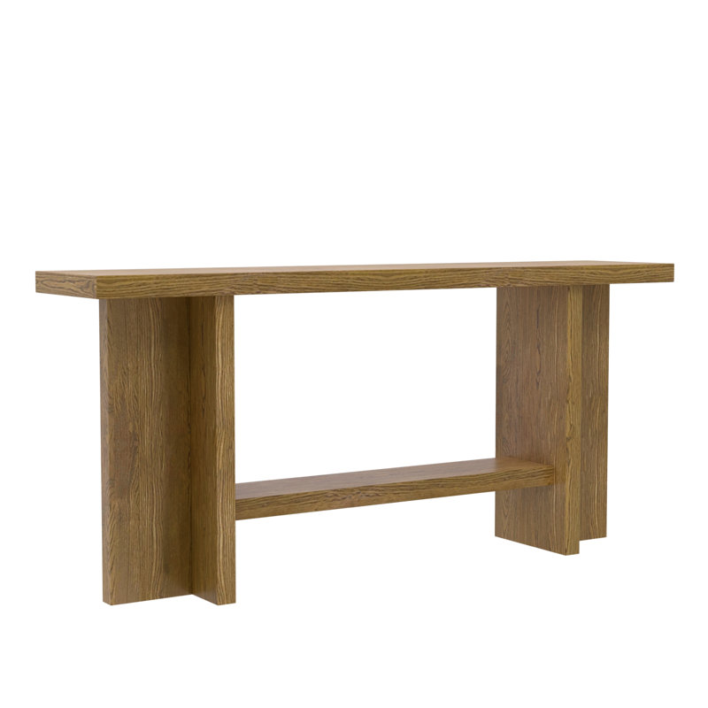 Console en bois massif Crosby avec tablette inférieure, Chêne