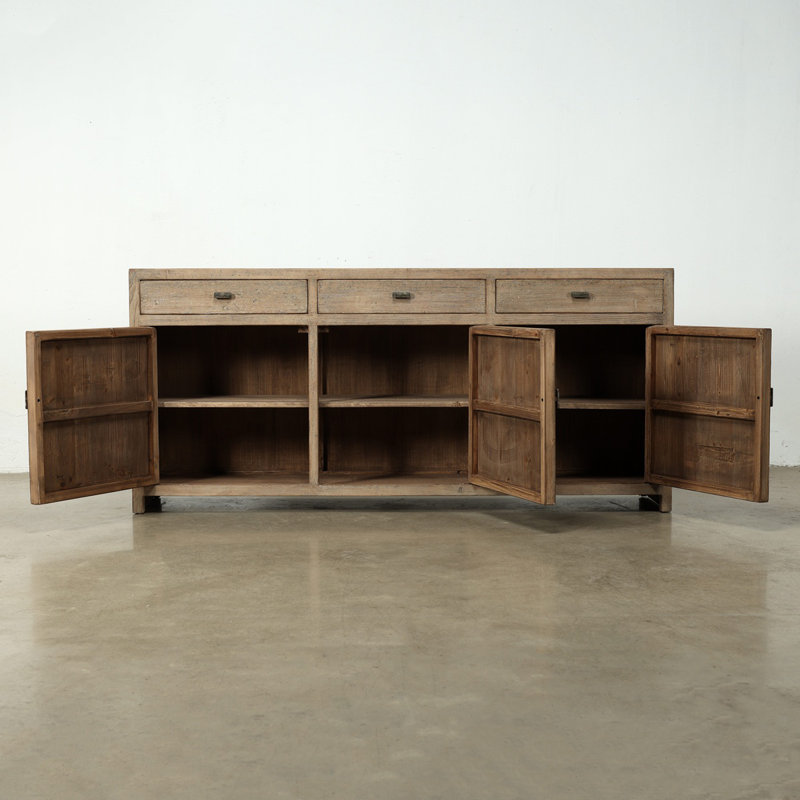 Approx. 79" Rustic Natural Wood Sideboard–3 Drawers & 3 Doors Weathered Natural