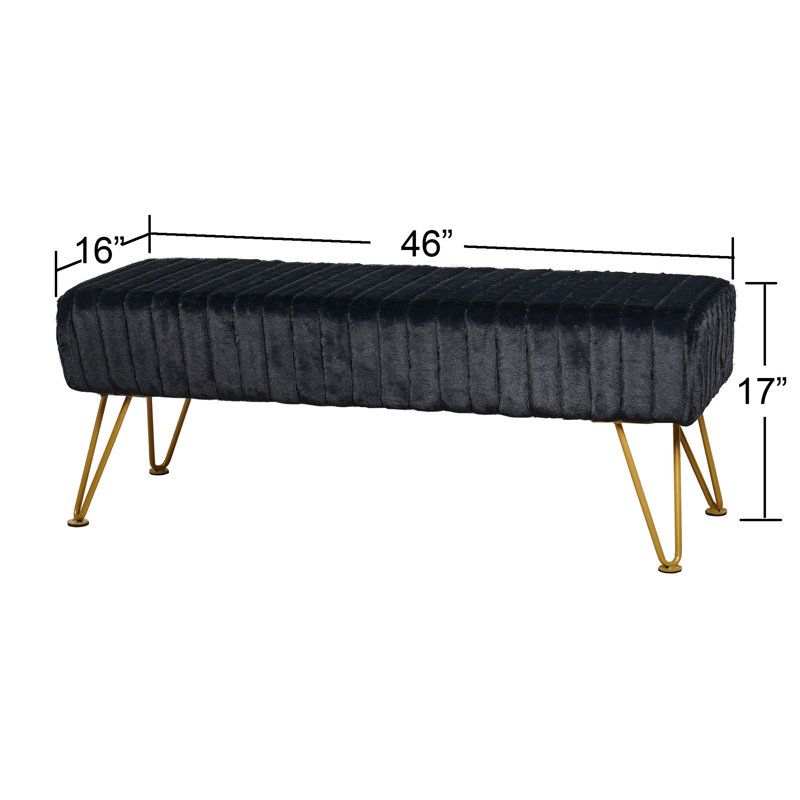 Faux Fur Upholstered Bench, Jet Black
