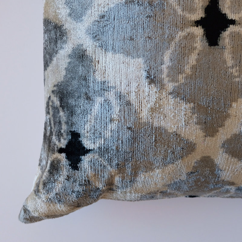 Kara Feather Throw Pillow, 20" x 20", Silver/White Ikat 4