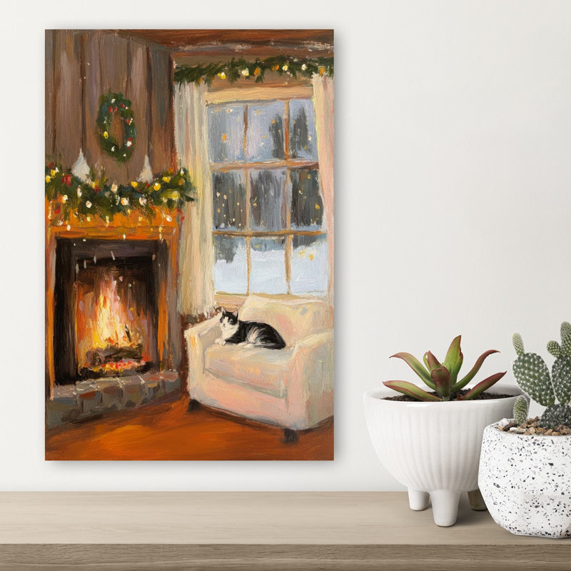 Chillincat Abstract Contemporary Cat Winter Architecture Wall Art Print 1 Piece Wrapped Canvas Wall Art